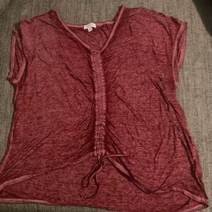 Skinnygirl Red Cap Sleeve Ruched Blouse